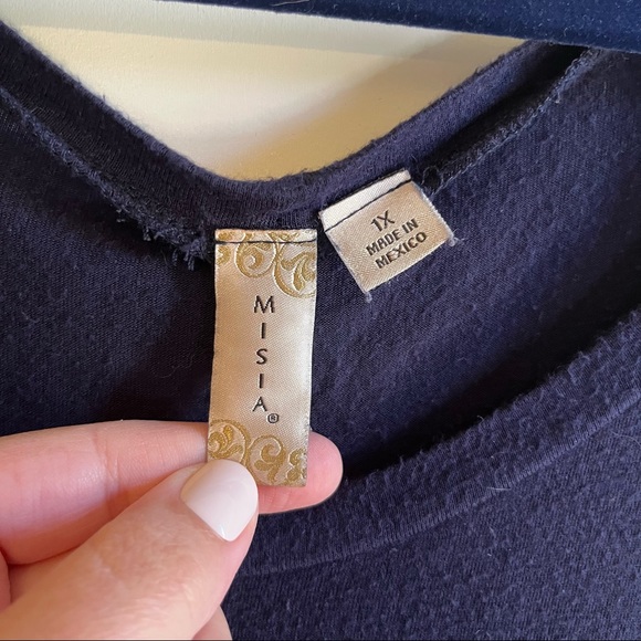 Blue Lightweight Tunic Short Sleeve Tee with Buttons Down Side, Soft Fabric - Picture 3 of 5